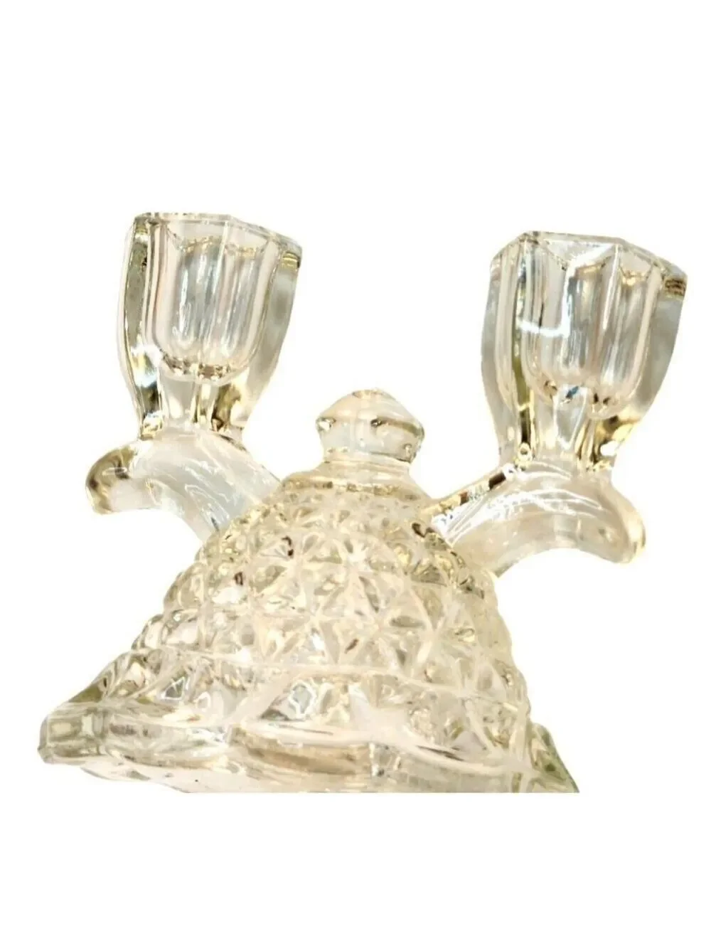 Vintage Double Candlestick Candle Holder Pressed Imperial Glass Katy Lace Edge